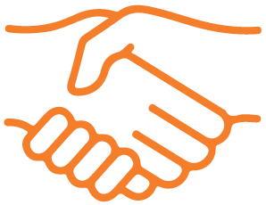 orange icon of two hands shaking